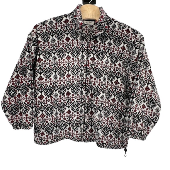 Vintage Yves Jennet Deep Pile Fleece Full Zip Ski Print Jacket‎ Large - Picture 1 of 5